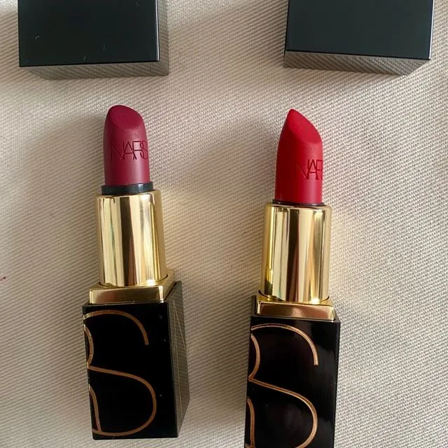 Beautiful Nars lipsticks in the shades inappropriate red and